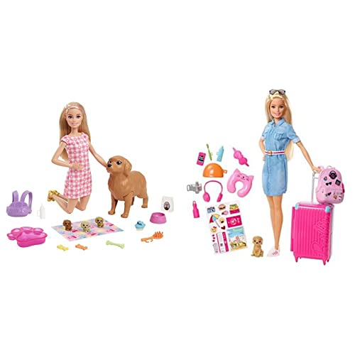 Barbie Doll and Newborn Pups Playset with Dog, 3 Puppies & Accessories, 3 to 7 Year Olds , Black