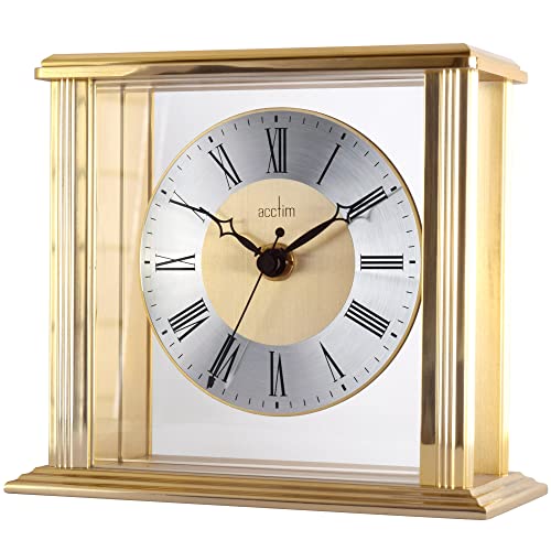 Acctim Hamilton Mantel Clock Quartz Brushed Metal & Glass Floating Effect Energy Efficient Brass