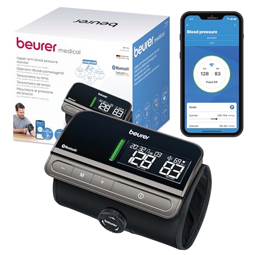 Beurer BM81 easyLock Automatic Blood Pressure Monitor, Clinically Validated, Smart Blood Pressure Machine without Cables, Gentle Pressure Build-up & Fast Measurement time, with free Smartphone App